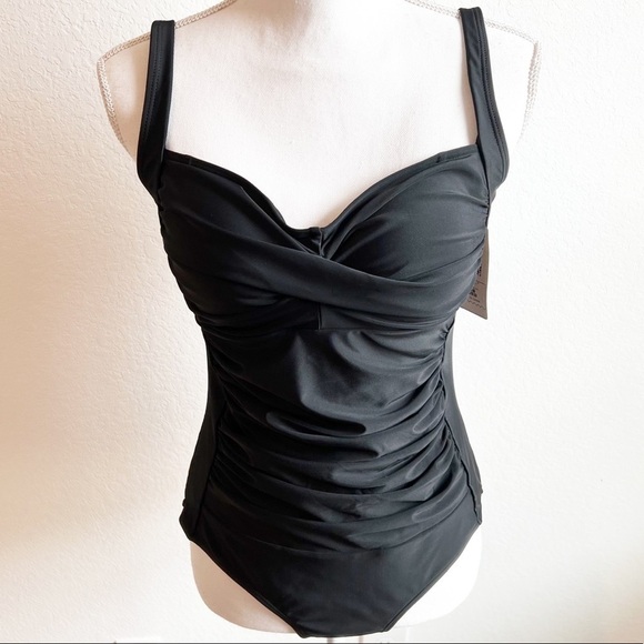 EKOUAER BLACK ONE PIECE TUMMY CONTROL ONE PIECE SWIMSUIT SIZE LARGE BRAND NEW - Picture 2 of 4